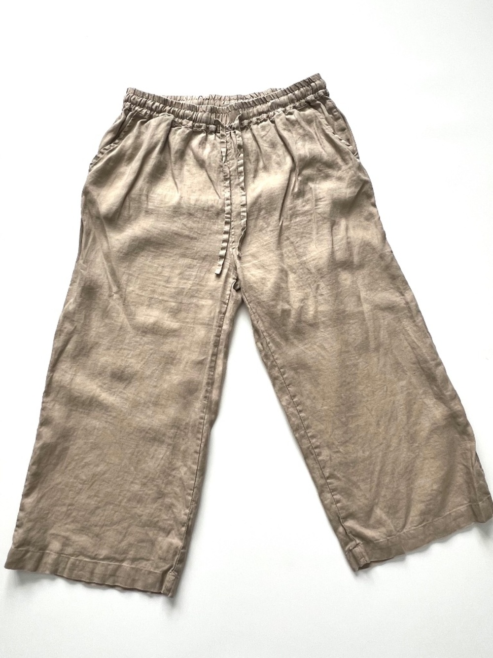 Women’s Cropped Pant XL 100% Linen Wide Leg Boho Neutral Lined